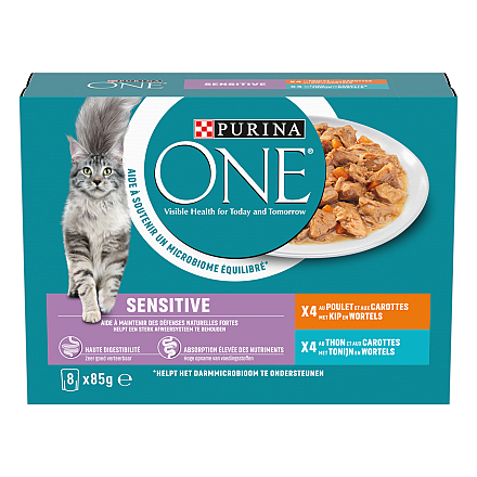 Purina One Kattenvoer Sensitive<br> Kip & Tonijn 8 x 85 gr