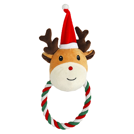 Hondenspeelgoed Rendier met kerstmuts en Flosstouw